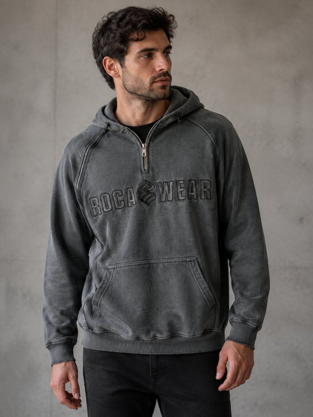 Vintage Y2K Rocawear Hoodie Men XL Gray Cutout Zip Quarter Zip Hip Hop